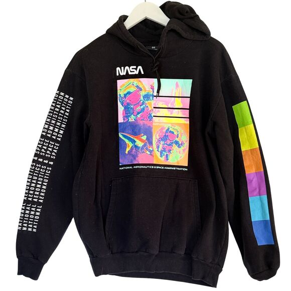 NASA Neon Graphic Hoodie by Hyper Space – Black Unisex Sweatshirt (L) - Picture 1 of 4